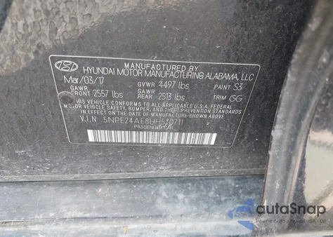 2017 Hyundai Sonata Se из США, поврежденный, VIN 5NPE24AF8HH570711